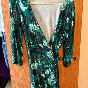 Express Floral Green Wrap Dress